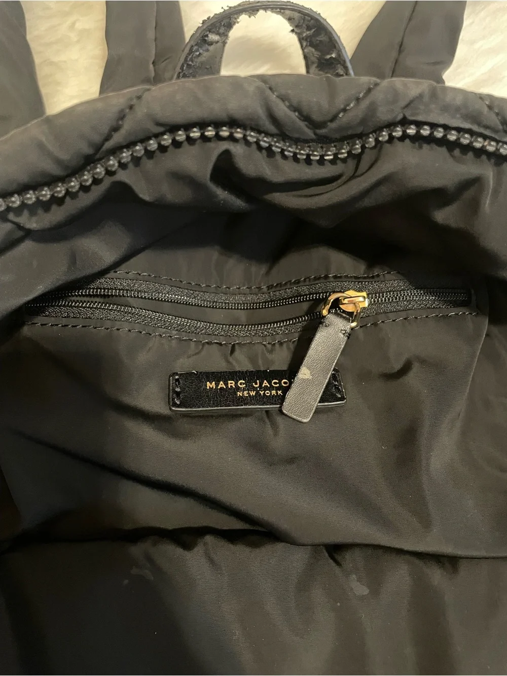 Marc Jacobs Black Quilted Nylon Backpack with Gold Plaque